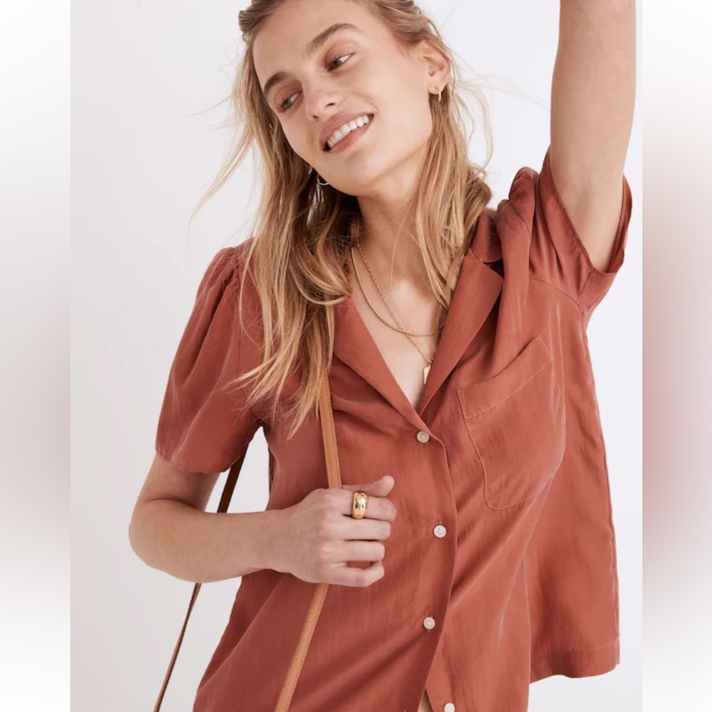 Madewell Rust Button-Down Short Sleeve Shirt